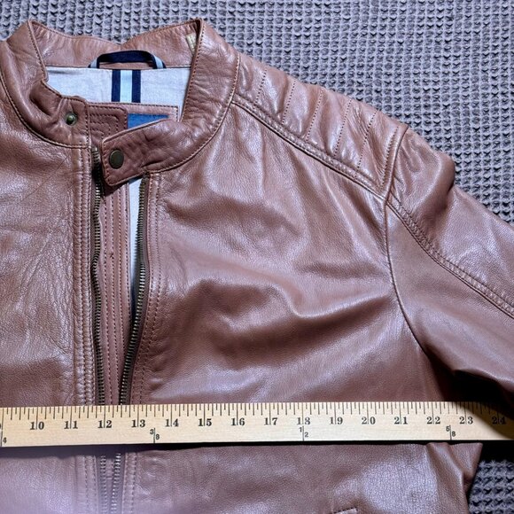 Cole Haan Men’s Tan Leather Moto Jacket Size L - Picture 8 of 9